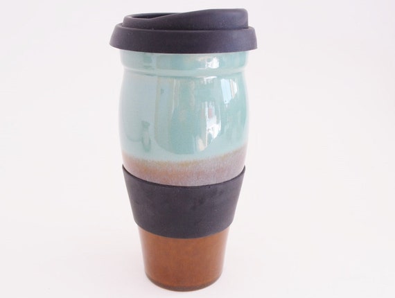 IN STOCK, Coffee Travel Mug With Silicone Lid, Large Ceramic Travel Mug  With Handle, 24 Oz Stoneware Tea Mug, Handmade Pottery Travel Mug 