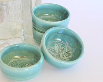 IN STOCK, 4 Copitas for Mezcal, Shot Glass Set of 4, Green Stamped Handmade Pottery Shot Glasses, Copitas de Mezcal, Spirit Sipper Gift