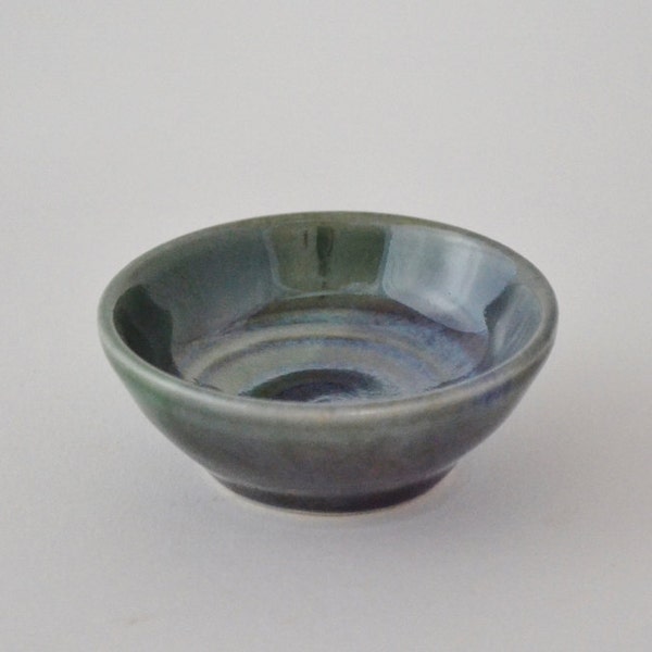 Miniature Pot, Tiny Hand Thrown Bowl, Glazed Stoneware, Green Blue Little Pottery, 3/4" tall, IN STOCK