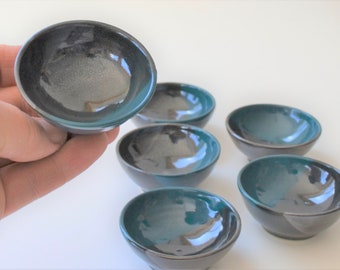 Black Teal Miniature Bowl, Single Tiny Hand Thrown Bowl, Glazed Stoneware, Little Pottery, 3/4" tall, IN STOCK