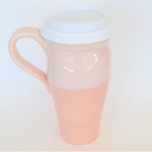 Pink Ceramic Travel Mug: Handmade Stoneware Pottery To Go Mug (24oz)