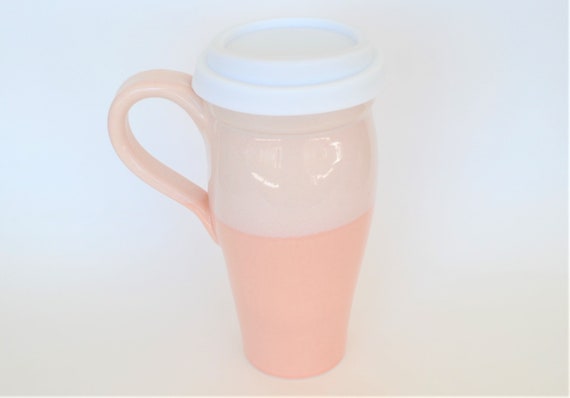 Large Pink Ceramic Travel Mug With Handle and Silicone Lid, Stoneware  Pottery to Go Mug 24oz, Large Coffee Mug, Gift for Her, Gift for Mom 