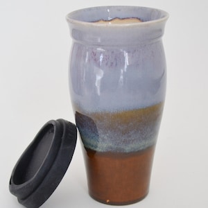 IN STOCK, Ceramic Travel Coffee Mug, Large Pottery Travel Mug Lavender Brown, 24 oz Stoneware Mug, Handmade Commuter Mug, Mom Mug