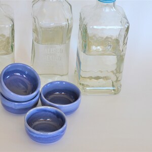 IN STOCK, 4 Mezcal Copitas, Pottery Blue Mezcal Glasses, Shot Glass Set of 4, Holiday Gift, Barware, Tequila Lovers Gift, 2 oz Shot image 2