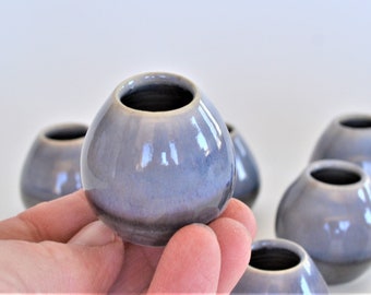 IN STOCK, One Blue Grey Miniature Vase, Hand-thrown Little Bud Vase, Small Pottery 1 1/4" tall, Tiny Clay Pot, Mothers Day Mommy Pot