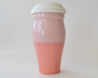 16 oz. Pink Ceramic Travel Mug with Silicone Lid and Sleeve, To Go Mug, Handmade Stoneware Pottery Mug, Eco Mug, Mother's Day Gift