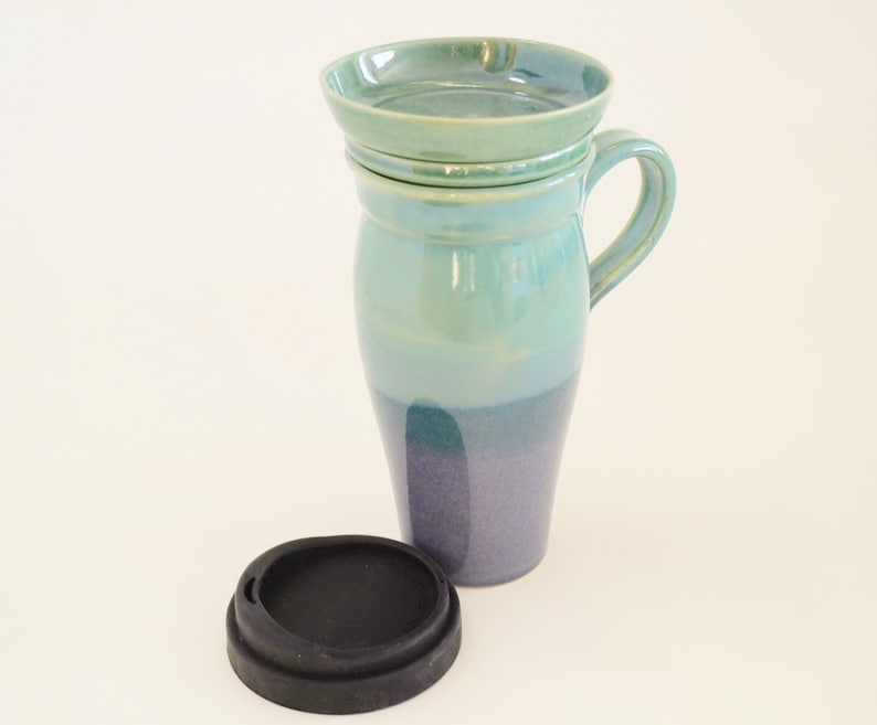 Large Ceramic Travel Mug With Handle and Tea Infuser Etsy