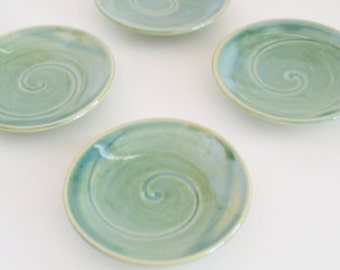 IN STOCK, Miniature Plate, Hand-thrown Tiny Green Pottery, 2 1/2" Wide Ring Dish