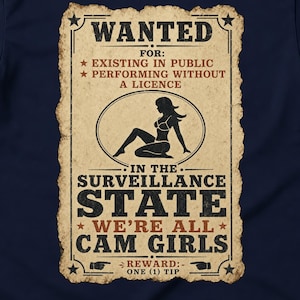 I övervakningsstaten är vi alla cam girls-tröja rolig anti-flock sökes-affisch tee kamera satir gåva för honom eller henne retrotryck konst