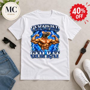 T-Shirt für Fitnessstudio-Fans, witziges Bootleg-Rap-Shirt im Retro-90er-Jahre-Stil, Geschenkidee für Fitnessbegeisterte, lustiges Fitness-Meme, Cobalt Double Biceps