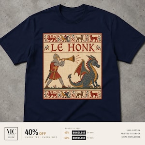 Camiseta Le Honk, divertida camiseta medieval de caballero dragón, camiseta gráfica del meme del tapiz de Bayeux, regalo para amantes de los libros de fantasía, camiseta de dragón con humor tonto