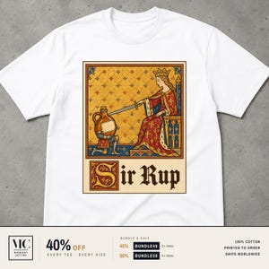 Camiseta Sir Rup, Camiseta divertida con juego de palabras sobre jarabe y caballero, Camiseta con gráfico de meme medieval, Regalo de desayuno para amantes de los panqueques, Humor de brunch, Camiseta de arte medieval maldita