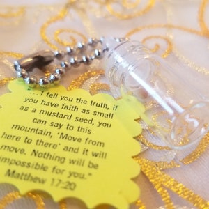 Mustard Seed of Faith Miniature Bottle Vessel Gift Encouragement Inspirational Christian Chain