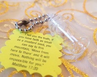 Mustard Seed of Faith Miniature Bottle Vessel Gift Encouragement Inspirational Christian Chain