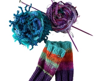 Mittens, fingerless mittens, hand warmers, Colorful Fingerless Mittens-Hand Knit, colorful mittens, purple mittens
