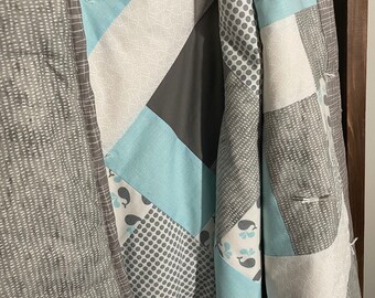 Whale of a Baby Quilt in Neutral Colours of Greys and Teal Blues. Snuggle up!