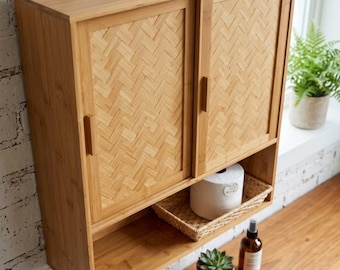 Bathroom Cabinet Wall Mounted, Bamboo Over Toilet Cabinet, Medicine Storage Unit with Towels Bar