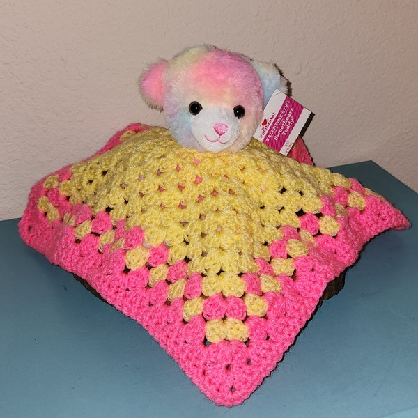 Pink Easter Teddy Bear Handmade Crochet Lovey Lovie