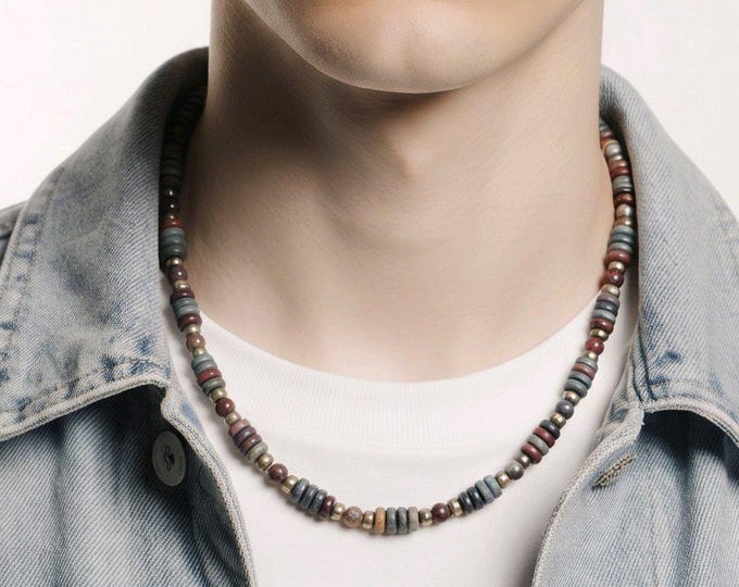 Earthtone Stone Beaded Fall Necklace for Him or Her