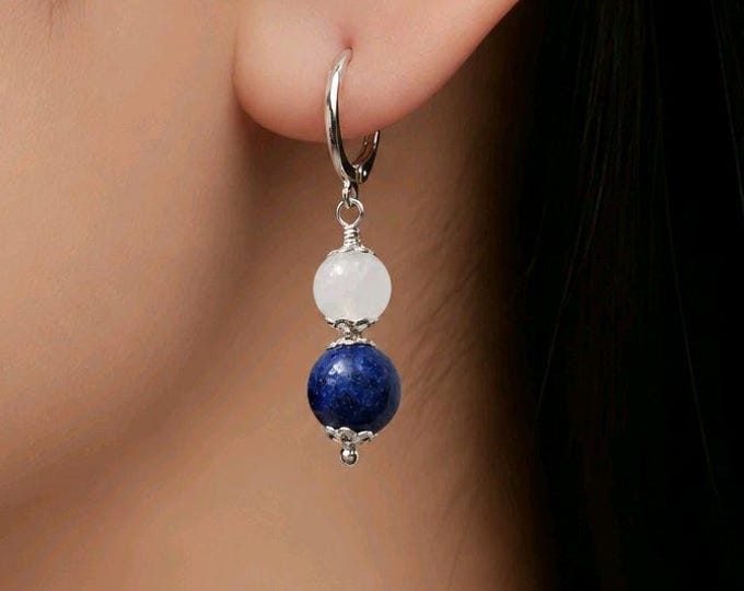 Lapis Lazuli & White Chalcedony Earrings, Classic Style