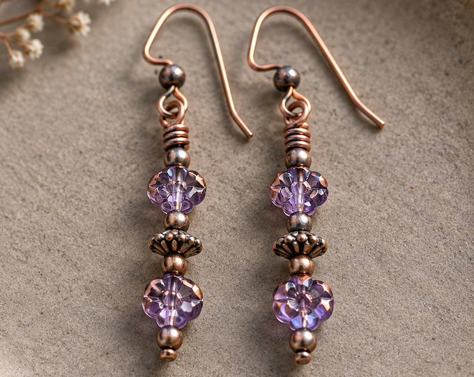 Handcrafted Pressed Flower Glass and Bronze Dangle Earrings