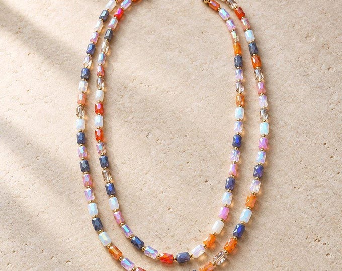 Glass Bead Necklace, Aurora Faceted in Orange and Gray, 16 Inch