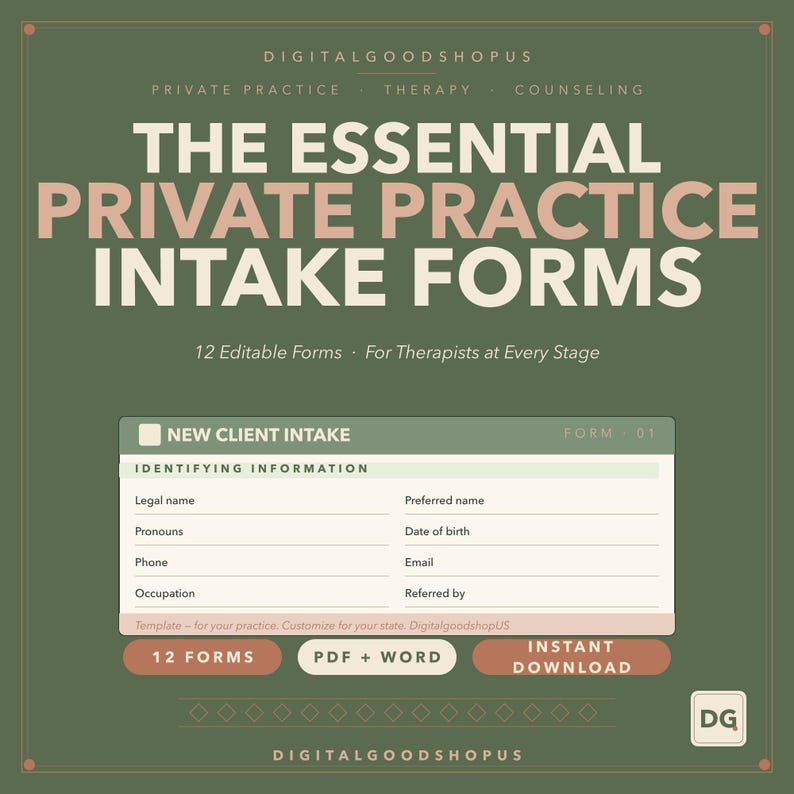 Therapist Intake Forms Bundle: 12 Editable PDF + Word Private Practice ...