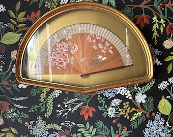 Vintage Framed Hand Painted Fan Wall Art | Chinoiserie Decor | Hollywood Regency Style | Grandmillennial Wall Decor | Palm Beach Style