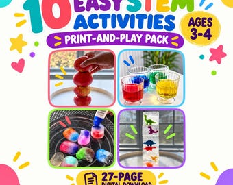 Preschool STEM Activity Pack, 10 Hands-On Science Printables for Ages 3-4, Toddler Learning Activities