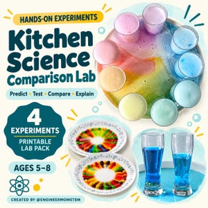 Kitchen Science Comparison Lab, Four Printable STEM Experiments for Kids Ages 5-8
