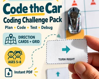 Screen-Free Coding Activity Pack, Code the Car Printable Game for Kids Ages 5-8
