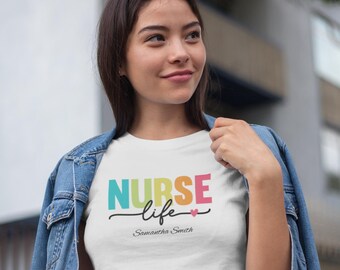 Nurse Life rainbow script T-Shirt | Nursing, Heartbeat design