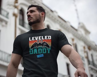 Leveled Up To Daddy Shirt, Gamer Dad Tee, Vintage Sunset Controller Graphic
