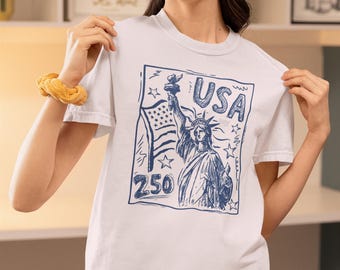 USA 250 Patriotic T-Shirt, Statue of Liberty Graphic Tee, American Flag Shirt, Fourth of July Independence Day Tee, Vintage USA Pride Gift