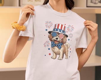 Patriotic Puppy in Uncle Sam Hat T-Shirt | Fourth of July Dog Tee