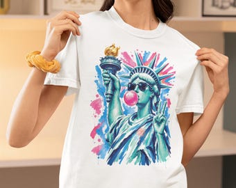 Statue of liberty Blowing Bubble Gum shirt, 4th of July T shirt, USA Pride shirt, Funny American Independence day tee