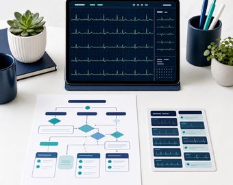 ECG Study Bundle for Nurses | 12-Lead Cheat Sheet + 36-Rhythm Algorithm + 50-Strip Quick Reference | 3 PDFs