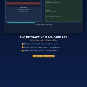 Puede incluir: Aplicaci&oacute;n de tarjetas did&aacute;cticas interactivas para el estudio de ECG. Muestra un ejemplo de taquicardia ventricular con detalles de frecuencia y forma de onda. Incluye 50 tarjetas de ritmo y descarga instant&aacute;nea.