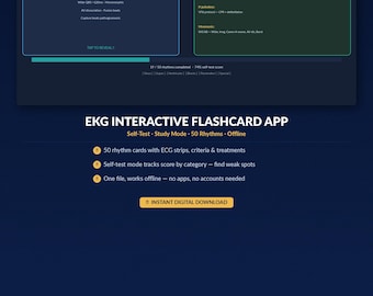 EKG Flashcard Study App + Printable Cards | 30+ ECG Rhythms, Quiz Mode & Offline HTML | Nursing Download