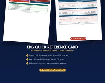 EKG Quick Reference for Nurses | 50 Cardiac Rhythm Strips + Heart Block, STEMI & QTc Guide | 8-Page Download
