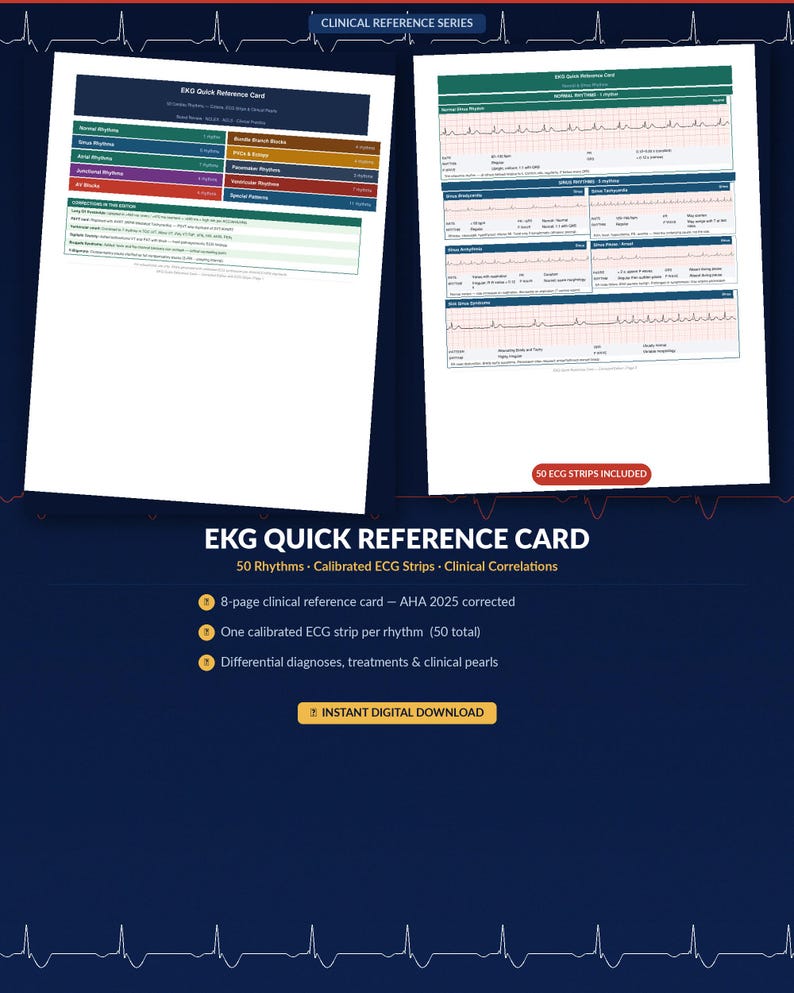 Puede incluir: Una tarjeta de referencia r&aacute;pida digital de ECG con 50 ritmos, tiras de ECG calibradas y correlaciones cl&iacute;nicas. La tarjeta incluye una referencia cl&iacute;nica de 8 p&aacute;ginas, una tira de ECG calibrada por ritmo y diagn&oacute;sticos diferenciales.