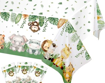 3pcs Jungle Safari Tablecloth Animal Print Table Cover Wild One Baby Shower Zoo Birthday Party Decor
