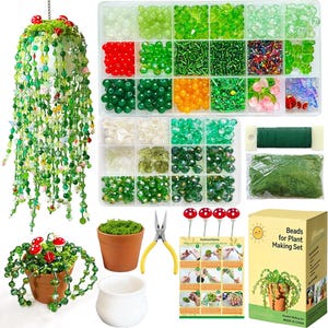 Green Beads Plant Making Kit Leaf Flower Beads DIY Beaded Plants Craft Set with Pot Gift for Plant Lovers