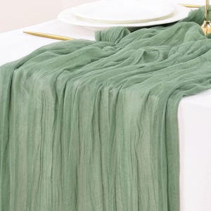Sage Green Cheesecloth Table Runner, 10FT Boho Gauze Table Runner for Wedding, Baby Shower, Birthday & Rustic Party Decor
