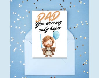 Star Wars Father's Day or Dad's Birthday Card, Obi-Wan Kenobi, Editable and Printable