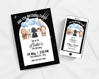 Join the Force Star Wars Birthday Invitation, Gender Neutral Bday Invite, Printable and Editable, Galaxy Party