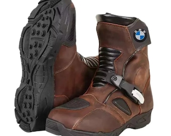 Buty motocyklowe BMW, skórzane buty do jazdy konnej z krowiej skóry, buty motocyklowe Cafe Racer