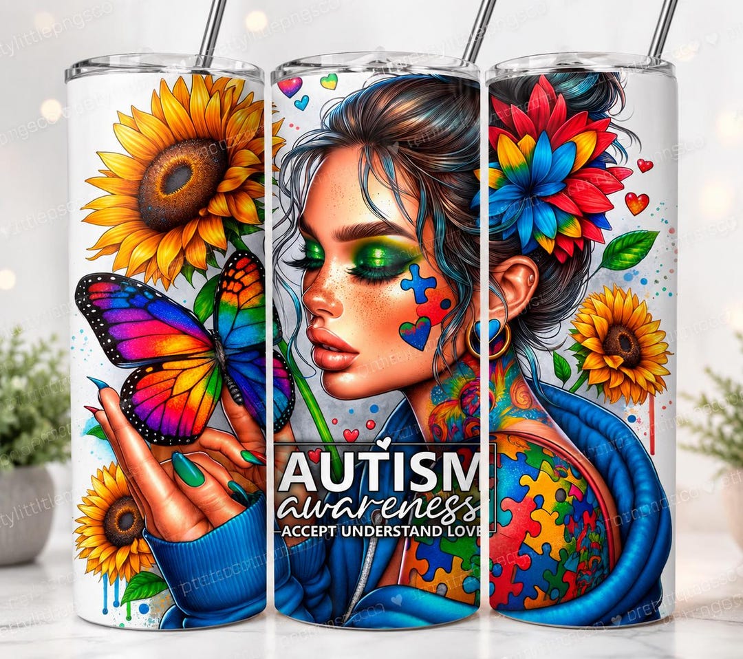 Autism Awareness PNG | Puzzle Piece Woman, Sunflowers, Butterfly ...