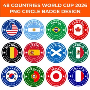 2026年ワールドカップ48カ国バッジバンドルPNGフラッグサークルデザイン｜サッカーファンアート
