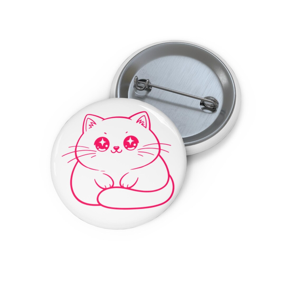 Cute Chonky Cat (pink Design) | Pin Button - Etsy